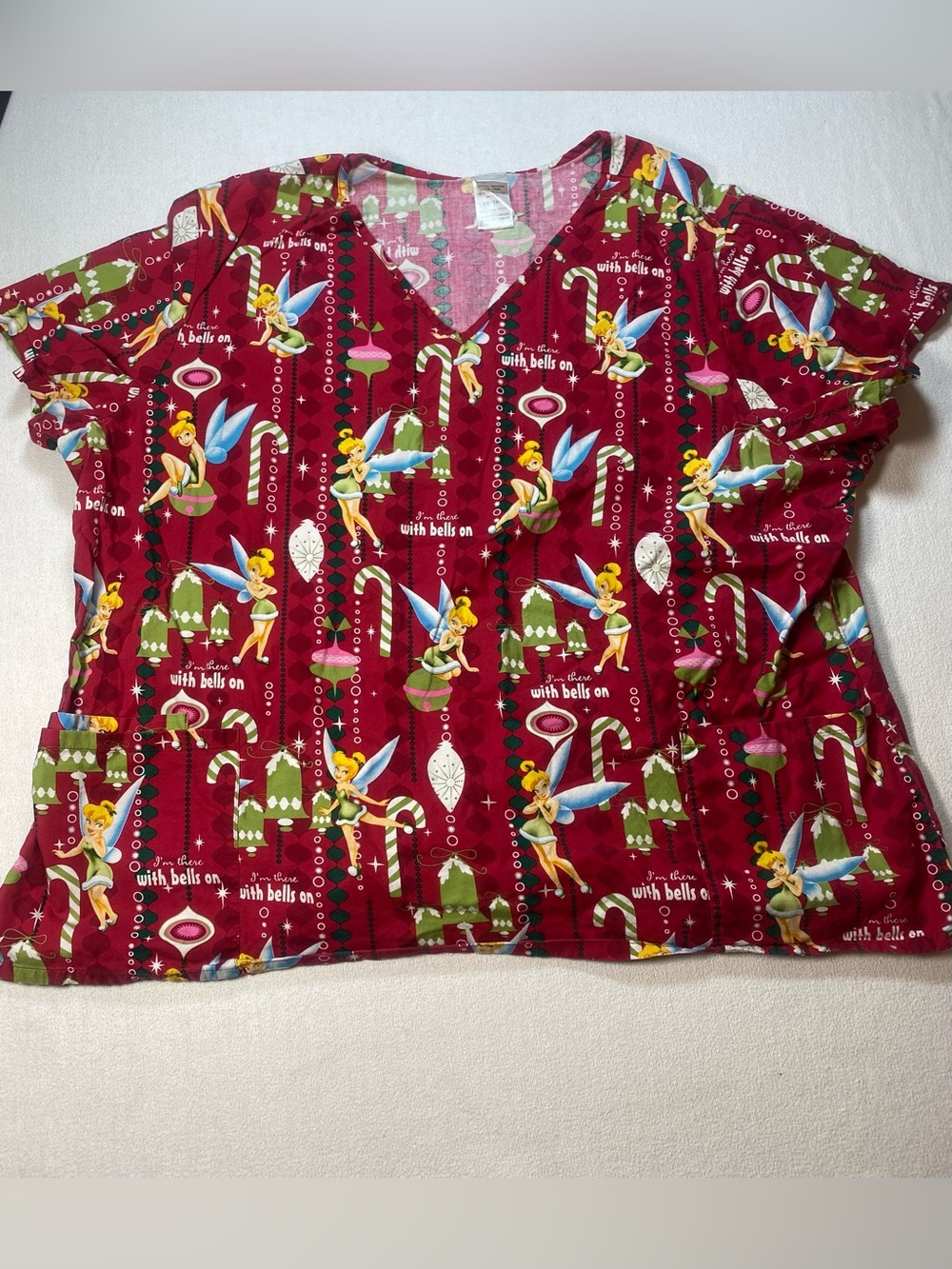 Disney Red Tinkerbell Holiday Scrub top size 3X